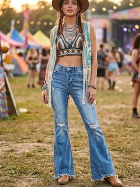 A2 by SA Distressed Raw Hem Flare Jeans